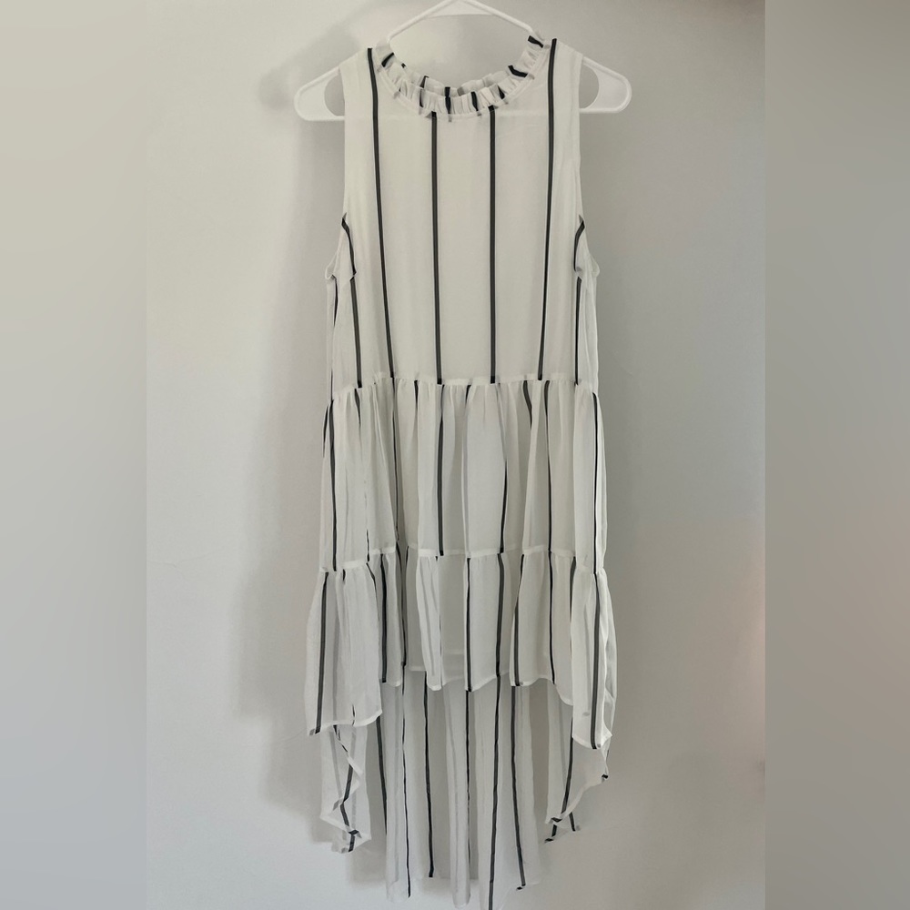 ELLIATT Black and White Striped Asymmetrical Dress